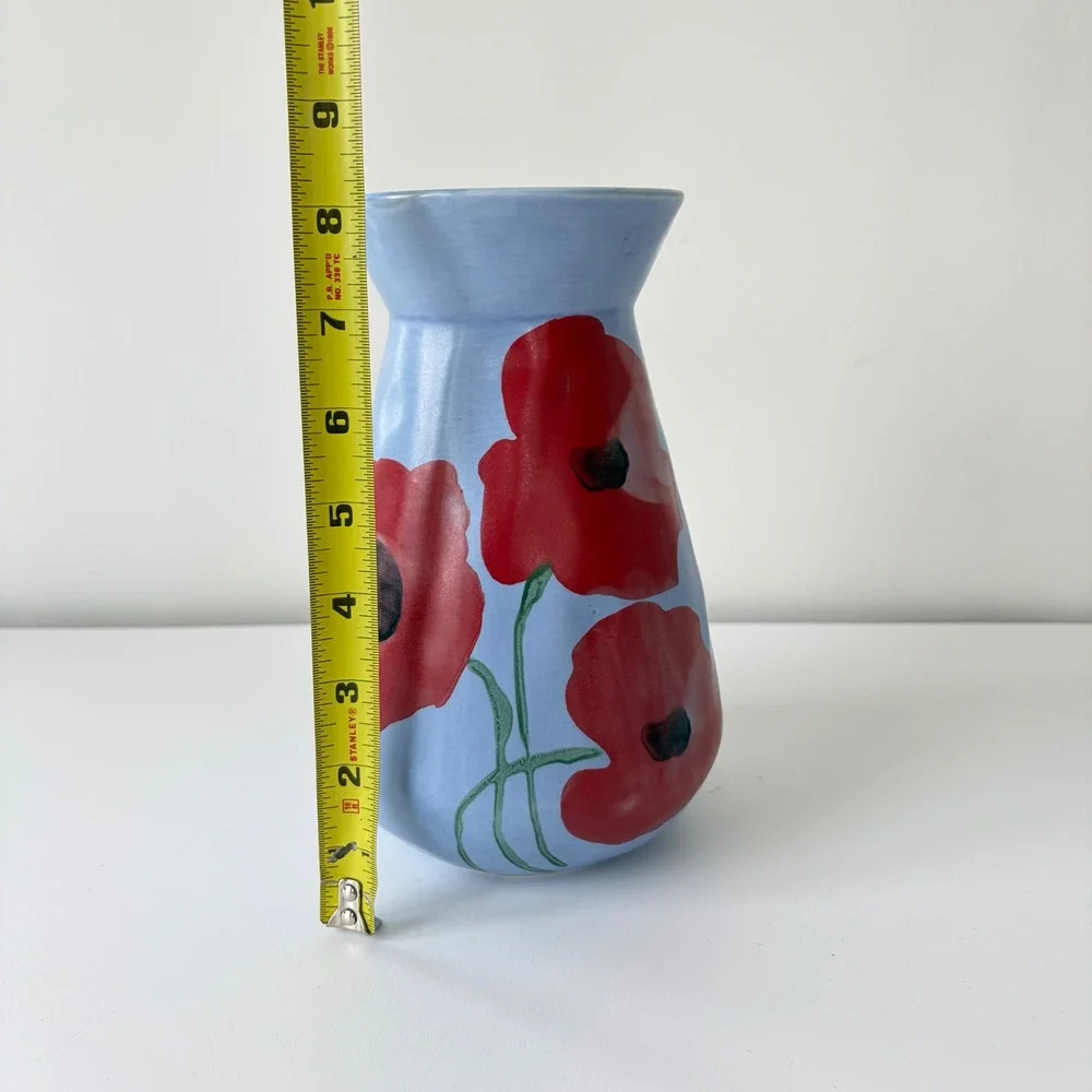 Anthropologie Benni Kury A Sunday Painter Ceramic Vase Poppy Floral 8.5in